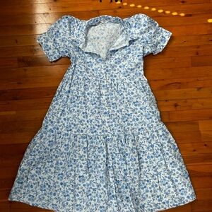 Women’s Blue Floral Tiered Cotton Dress